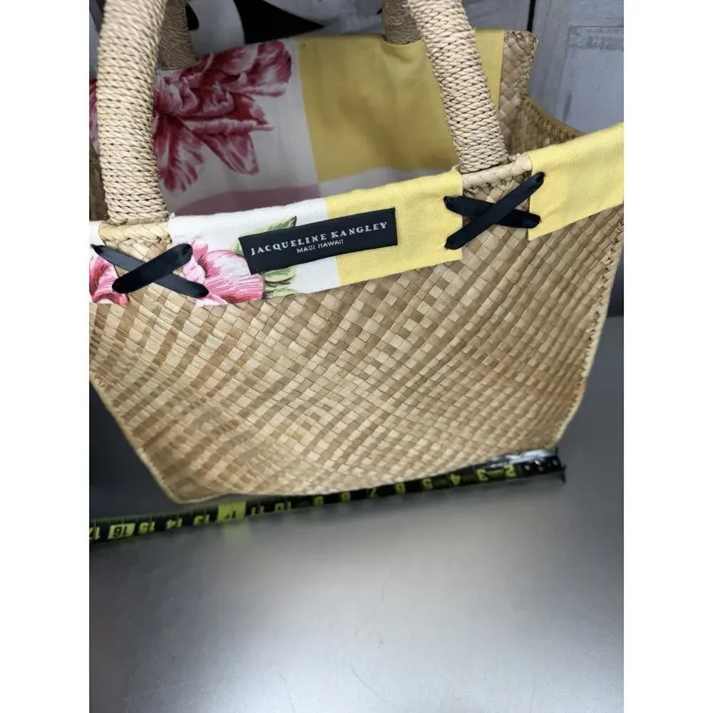 Jaqueline Kangley Maui Hawaii Straw Tote Large XL Floral Interior Carry All